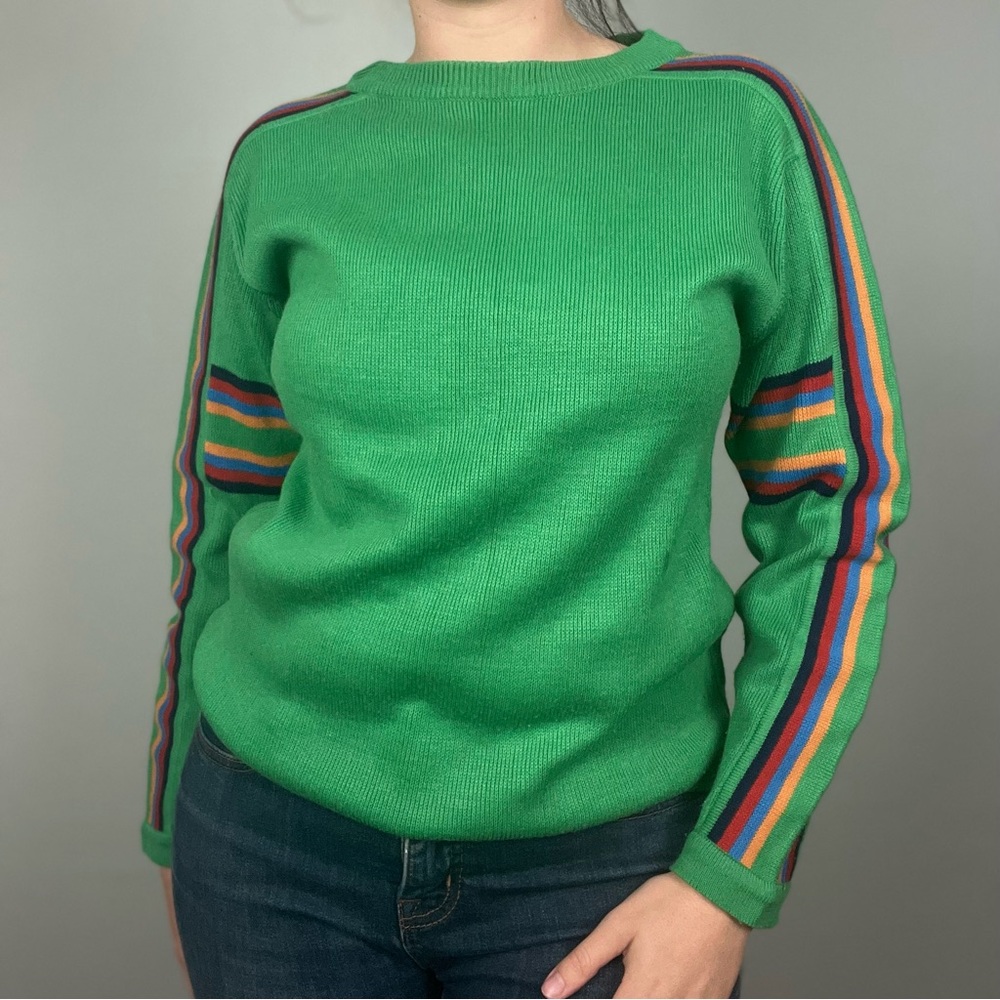 Vintage Branford Green & Multicolor Stripe Sweater
